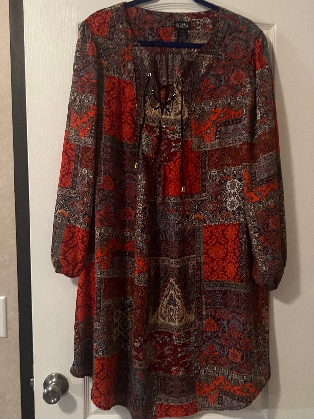 Soho Red Multi Patchwork Peasant Dress